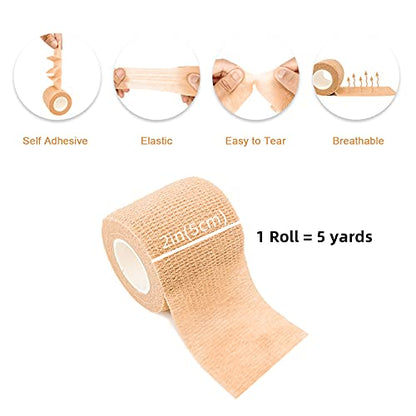Carbou Self Adhesive Bandage Wrap 2" x 5yd 24ct Vet & Athletic Beige - color: Beige, size: 24 Count (Pack of 1)