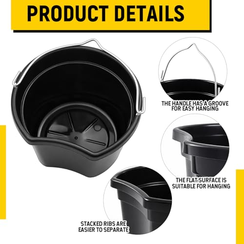 Marsui 4 Pcs Horse Feeder Bucket with Hook, 8.5 Quart Plastic, Black
