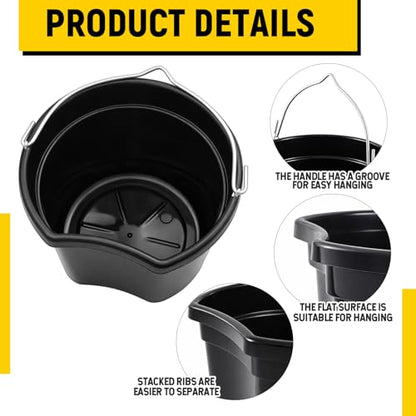 Marsui 4 Pcs Horse Feeder Bucket with Hook, 8.5 Quart Plastic, Black