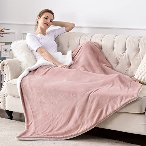 SOCHOW Sherpa Fleece Throw Blanket, Dusty Pink, 50x60 inches - color: Dusty Pink, size: 50"×60"