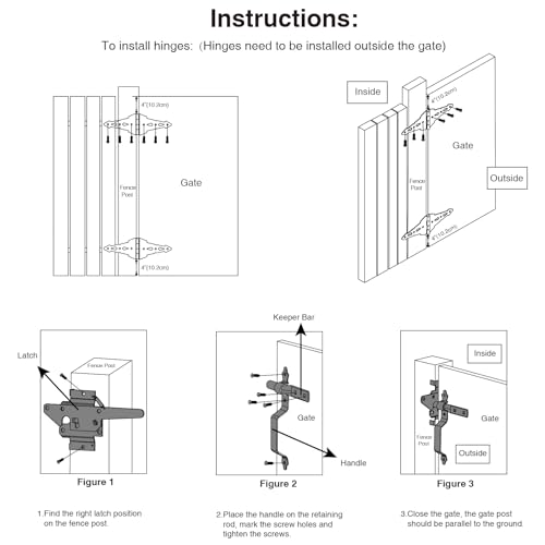 HOME MASTER HARDWARE Wood Gate Hardware Set-Heavy Duty 8" Decorative Strap Hinges and Spring Loaded Latch Gate Kit with Screws for Outdoor Fence Swing Gate Black Finish (Pack of 2) - size: 8" Decorative Strap Hinges (Pack of 2)