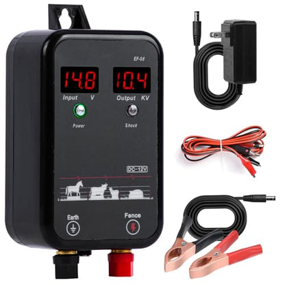 5Miles/8KM Electric Fence Charger,Output 10kV AC/DC Electric Fence Energizer 1 Joule with LED,Portable Electric Fence Plug in Charger for Livestock,Prevent Wild Animals Intrusion for Livestock Poultry