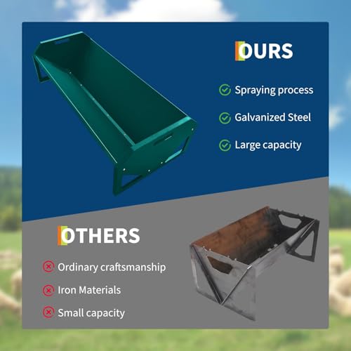 Livestock Feeding Trough,45.13" Feed Trough for 10 Sheep Once,22 Gallon Capacity,Heavy Duty Pig Feeder,Metal Sheep Feeder for Horse Goat Hog Farm Sheds Pen,Green - color: Dark Green