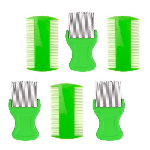 HESSION 6 Pack Flea Lice Combs Removal Dandruff Comb with Metal Teeth Double Sided Fine Combs Metal Teeth Flea Lice Combs for Pets Kids Adults Green - color: Green