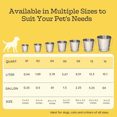 9 quart Heavy Duty Stainless Steel Round Bucket with Handle | 2.25 gal Sturdy Food & Water Bowl for XL Dog Goat sheep Horse & Livestock | Fits kennel Crate Farm | Hanging Utility Pet Pail - size: 9 Quarts