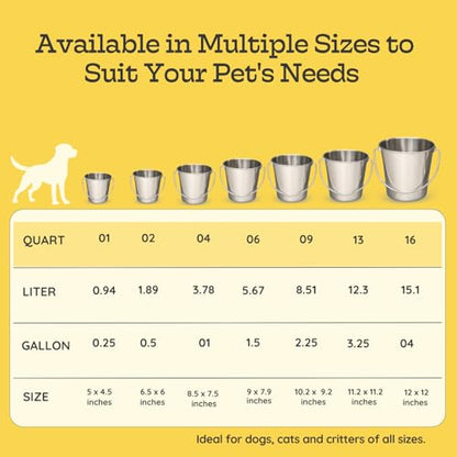 6 quart Heavy Duty Stainless Steel Round Bucket with Handle | 1.5 gal Sturdy Food & Water Bowl for XL Dogs Cats Goat sheep & Livestock | Fits kennel Crate Cage Farm | Hanging Utility Pail - size: 6 Quarts