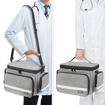 LEFOR·Z Small Medical Bag,First Aid Bag Empty,Home Health Nurse Bag with Detachable Divider,Medical Supplies Storage Tote for Nursing Student,Therapist,Doctors,Grey(11.75 x 7.6 x 8 inch) - style: Gray-small