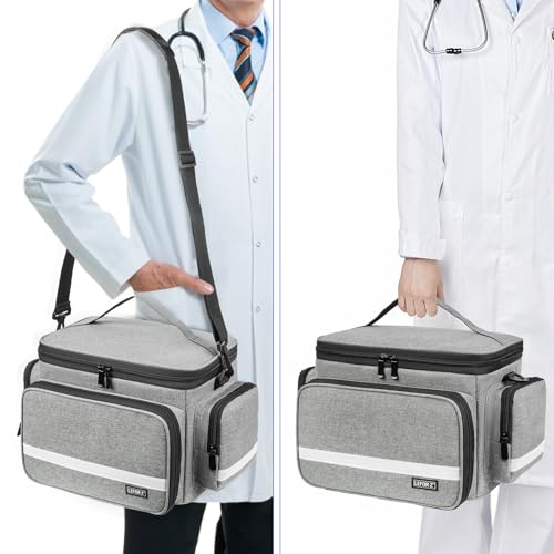 LEFOR·Z Small Medical Bag,First Aid Bag Empty,Home Health Nurse Bag with Detachable Divider,Medical Supplies Storage Tote for Nursing Student,Therapist,Doctors,Grey(11.75 x 7.6 x 8 inch) - style: Gray-small