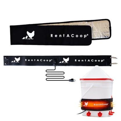 RentACoop Heated Chicken Waterer Belt for Winter, Thermo Bucket Heater Strap LG with Insulated Wrap for 2-5 Gal, 40W Energy Efficient, Safe to -10°F, Auto Thermostat - size: Large