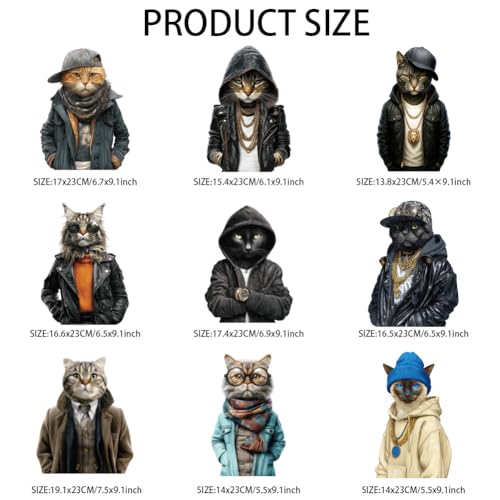 arricraft 9 Sheets Anthropomorphic Cat Iron on Stickers, Street Hip-Hop Cat Pattern Print Transfer Stickers Decals for DIY T-Shirt Jeans Backpacks Families Clothing Hat Decoration Applique - style: Street Hip-Hop Cat Theme