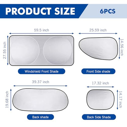 6 PCS Windshield Sun Shade, Privacy Protection Sunscreen Heat Window Cover, Automobile Protective Kit, Universal for Most Cars, Trucks and Vans (Silver)