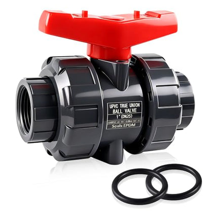 Boltigen 1" NPT UPVC Ball Valve, DN25 PVC True Union Full Flow Ball Valve, ASTM EPDM O-ring, 1 inch Threaded PVC Shut Off Ball Valve for Water System - size: 1" NPT