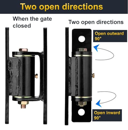 Heavy Duty Gate Hinges,7in,1100lbs Capacity,Thick Solid Steel | Built in Roller Bearing Hinges for Wood & Metal Gates, 90°Inward/Outward Smooth Swing, Bolt/Weld On Fence/Barn/Driveway,2Pack - size: Large-ZJ