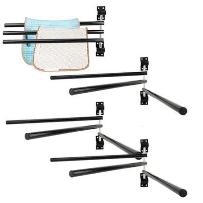 4 Pack Saddle Pad Rack with 3 Bar,Wall Mounted Swinging Horse Blanket Rack for Hanging Blankets & Pads, Ideal for Horse Stall, Tack Room, Stable and Barn