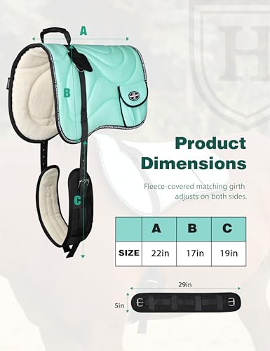 Harrison Howard Bareback Horse Riding Pad Breathable Mesh Cushioned No-Saddle Pad with Girth for Trail Training - color: Mint
