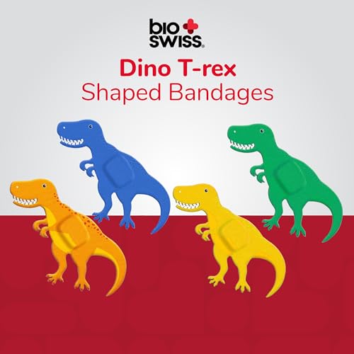 BioSwiss Bandages, Dinosaur Shaped Self Adhesive Bandage Set, Latex Free, Sterile Wound Care, 50 Count - size: 50-Count Tin, style: Dinosaur