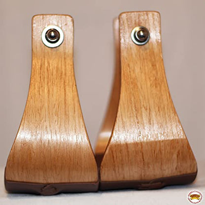 HILASON Oakwood Horse Saddle Stirrups Pair W/Leather Bottom Western | Aluminum Wooden Endurance Angled Padded