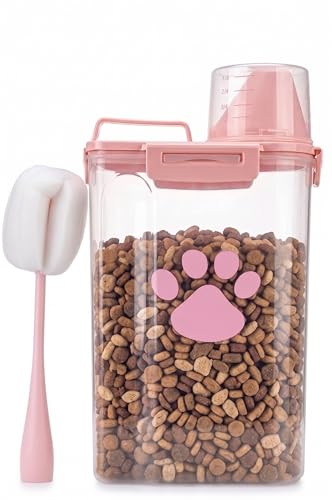 Dog Storage Container with Cleaning Brush and Measuring Cup - color: 3QT-Pink