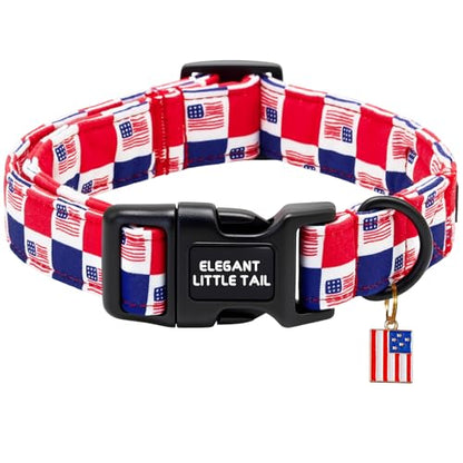 Elegant Little Tail 4th of July Dog Collar with Pendant, American Dog Collars Patriotic Red White Blue Pattern, Sturdy Quick-Release Plastic Buckle Adjustable Pet Collar for X-Small Dogs - color: Independence-CheckeredAmericanFlag, size: X-Small (Pack of