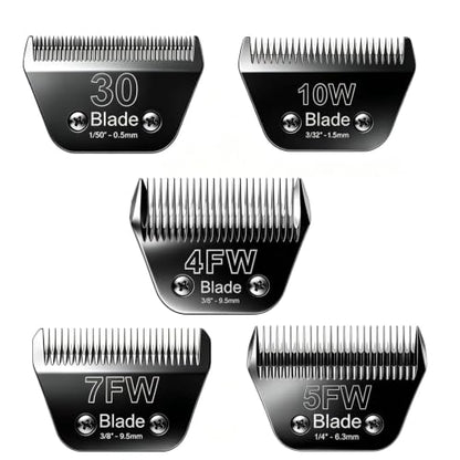 5-Pack Wide Blade Dog Grooming Blades for Andis,Oster A5,Wahl km10 Clippers | Size:10W+30W+4FW+5FW+7FW - size: 10W+30W+4FW+5FW+7FW
