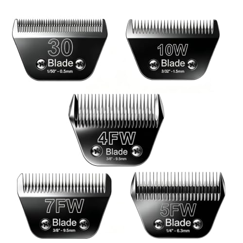 5-Pack Wide Blade Dog Grooming Blades for Andis,Oster A5,Wahl km10 Clippers - size: 10W+30W+4FW+5FW+7FW