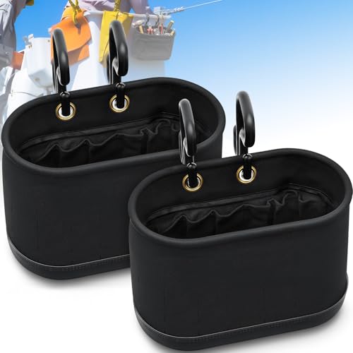 Vesici 2 Set Black Canvas Bucket Bag Including Hooks Aerial Oval Lineman Tool Bucket with Black Polypropylene Bottom 15 Pockets Tool Organizer for Industrial Maintenance Construction Sites - color: Black