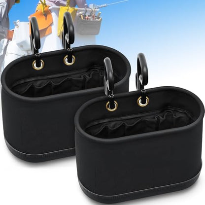 Vesici 2 Set Black Canvas Bucket Bag Including Hooks Aerial Oval Lineman Tool Bucket with Black Polypropylene Bottom 15 Pockets Tool Organizer for Industrial Maintenance Construction Sites - color: Black
