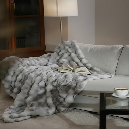 Mon Chateau 60" x 70" Dream Faux Fur Throw, Marble Print, Moonshadow Bubble | Cozy Layer Comfort For Couch, Bed Or Chair. Lightweight Polyester Fabric With Easy Machine Wash Care - color: Moonshadow Bubble