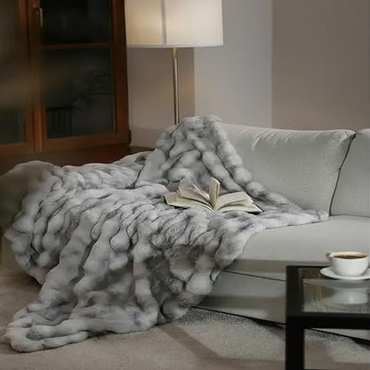 Mon Chateau 60" x 70" Dream Faux Fur Throw, Marble Print, Moonshadow Bubble | Cozy Layer Comfort For Couch, Bed Or Chair. Lightweight Polyester Fabric With Easy Machine Wash Care - color: Moonshadow Bubble