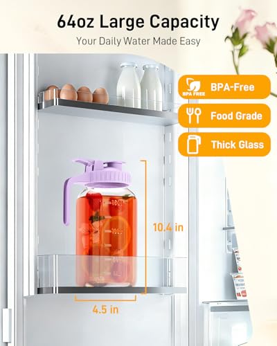 64 oz Mason Jar Pitcher, Glass Pitcher with Lid for Sun Tea & Iced Tea - color: Purple, size: 64 Ounces