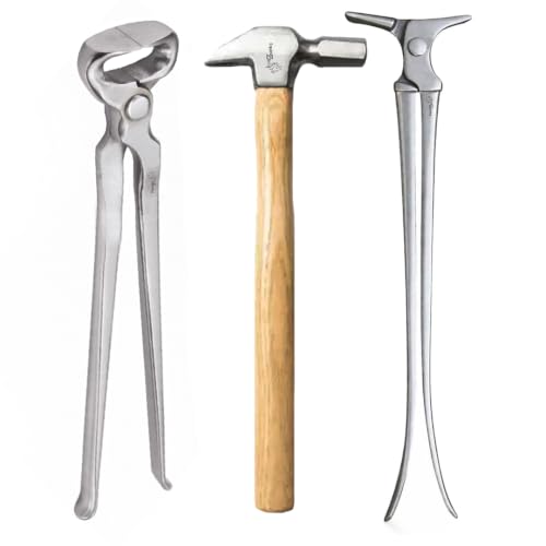 3 PCS Farrier Horse Hoof Nippers, Shoe Spreader and Hammer – Professional Hoof Trimming & Shoeing Tool Kit for Horses | Heavy-Duty Farrier Tools Set for Hoof Care, Shoeing, and Maintenance