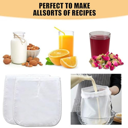Nut Milk Bag Reusable 2 PCS 12" x 10" Food Strainer Nut Bags for Straining Almond/Soy Milk Greek Yogurt Professional for Cold Brew Coffee Tea Beer Juice Fine Nylon Mesh Cheesecloth - color: 2 pcs