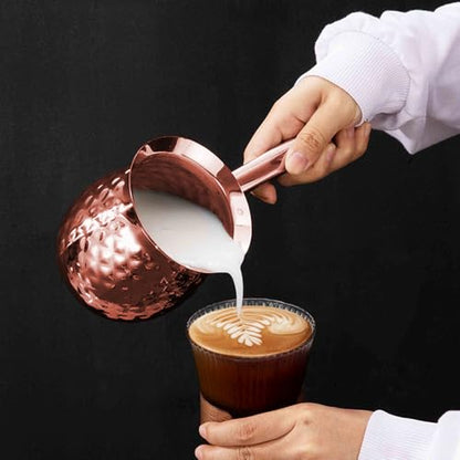 Hammered Stainless Steel Turkish Coffee Pot - 13.5 Oz, 400 Ml - Cezve Ibrik with Handle and Lid, Rose Gold, Stovetop Maker - color: Rose Gold, size: 13.5 Ounces