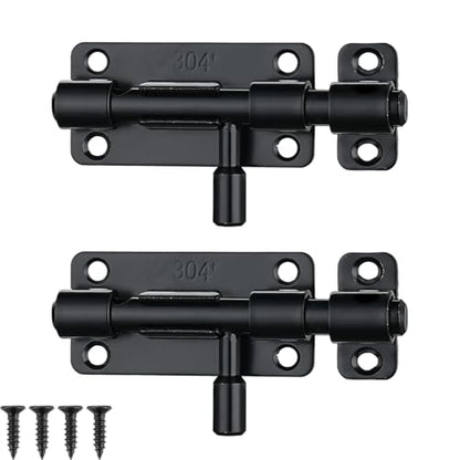 JQK Door Security Slide Latch Lock Barrel Bolt, 304 Stainless Steel Sliding Gate Latches Thickened 1.4mm with Padlock Hole, Black, 2 Pack HBB120-BK-P2 - color: Black, size: 2 Pack