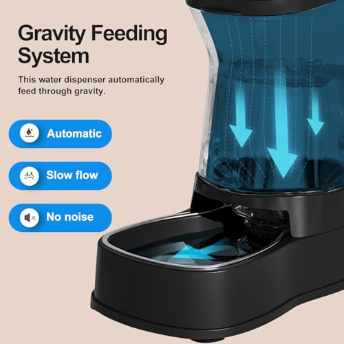 Automatic Dog Water Dispenser, Stainless Steel Bowls Feeder, 100% BPA-Free - color: Black, size: 2.1 Gallon