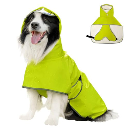 Dog Raincoat,Dog Rain Jacket Poncho with Hood and Leash Hole(Green,M) | Windproof,Waterproof,Leash Loop,Adjustable - color: Neon Green, size: M(11-16lbs)