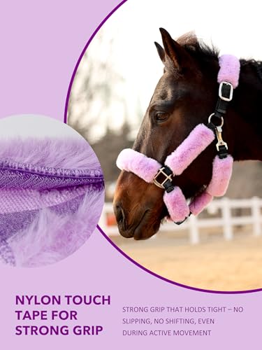 Harrison Howard Fleece Halter Covers for Horses, Set of 9, Prevent Hair Loss Pressure Marks, Padded Horse Halter Fleece Set Light Purple - color: Light Purple