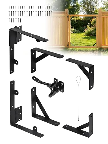Anti Sag Gate Kit, Fence Gate Kit Gate Hardware,Heavy Duty No Sag Anti Twist Gate Frame Corner Brace Bracket with Self-Locking Gate Latch for Wooden Fence Gate (1 Door Set) - size: 1 Door Set
