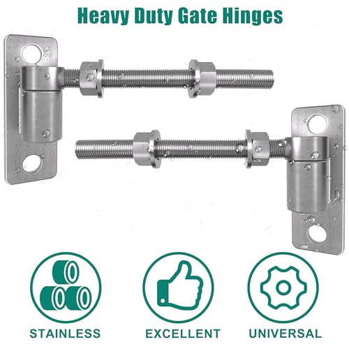 Heavy Duty J Bolt Gate Hinge, 304 Stainless Steel Gate Hinge, One-piece Heavy Duty 5/8" Pin, 4-Pack Wall-Mounted for Farm Gates, Wooden Fences, Load-Bearing up to 600 lbs