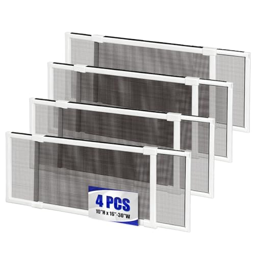 4 Pack Expandable Window Screen, 2 Way Sliding Adjustable Window Screen, Horizontal (10" H x 16" - 30" W), Horizontal and Vertical Adjustable, Durable Replacement Screen for Window, Window Screen Mesh - size: 10"H x 16"-30"W