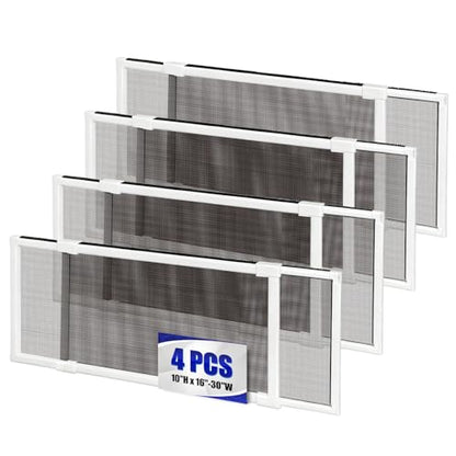 4 Pack Expandable Window Screen, 2 Way Sliding Adjustable Window Screen, Horizontal (10" H x 16" - 30" W), Horizontal and Vertical Adjustable, Durable Replacement Screen for Window, Window Screen Mesh - size: 10"H x 16"-30"W