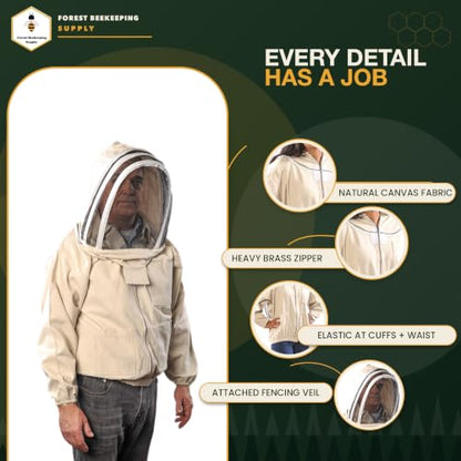 Canvas Bee Jacket, Fencing Veil Hood & Gloves | Brass zippers, elastic waist and cuffs, thumb straps and 3 utility pockets - size: Medium