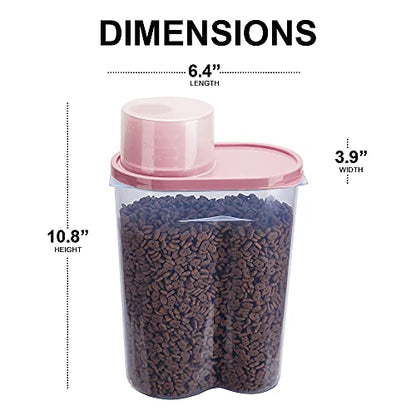 2 Pack 2lb/2.5L Pet Food Storage Container with Measuring Cup, Can Covers and Bowl for Small Dog, Cat, Waterproof-BPA Free (Blue and Pink) - color: Blue and Pink 2.5L