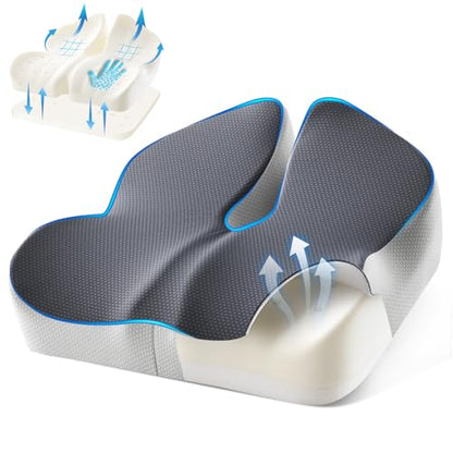 Office Chair Seat Cushion, Adjustable Height Memory Foam Cushion with Coccyx Cutout,Thick Ergonomic Seat Pad for Long Sitting, Tailbone Support for Desk Chair, Washable Cover