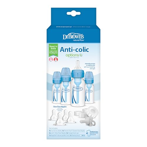 Dr. Brown's Wide-Neck Breast to Bottle Pump & Store Feeding Set, Blue, 0m+ - color: Blue, size: 13 Piece Set