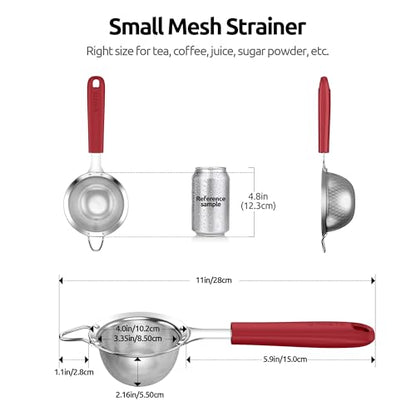U-Taste Fine Mesh Strainer, 18/8 Stainless Steel Sieve 30 Mesh, S/Red - color: (4) Red, size: S-3.35in