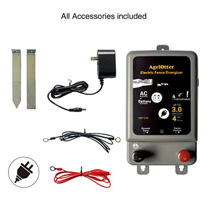 Electric Fence Energizer 15 Acre 2 in 1 Powered by Battery or AC Outlet 8000V 1.75J Pulse Electric