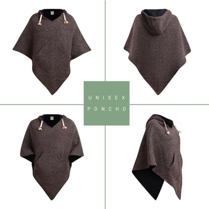 virblatt - Poncho Men & Women | Wool & Fleece | Unisex Hooded Winter Poncho - color: Brown, size: XX-Large