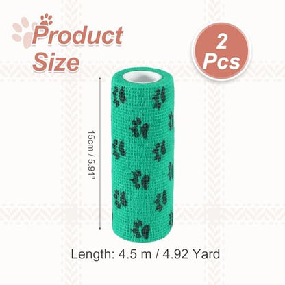 Pet Wrap Bandages, 6 Inch 5 Yard Self Adhesive Bandage Wrap, Pet Non-Woven Tape First Aid Cohesive Gauze, (Green/Paw, 2 Pcs), Intended for Dog/Cat/Bird/Legs/Paws/Wound - color: Green, size: 6 inch