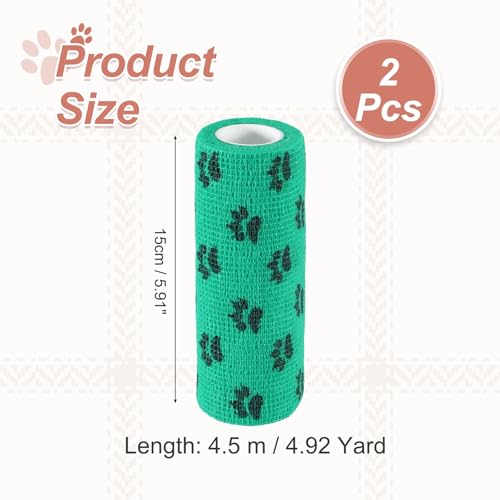 Pet Wrap Bandages, 6 Inch 5 Yard Self Adhesive Bandage Wrap, Pet Non-Woven Tape First Aid Cohesive Gauze, (Green/Paw, 2 Pcs), Intended for Dog/Cat/Bird/Legs/Paws/Wound - color: Green, size: 6 inch